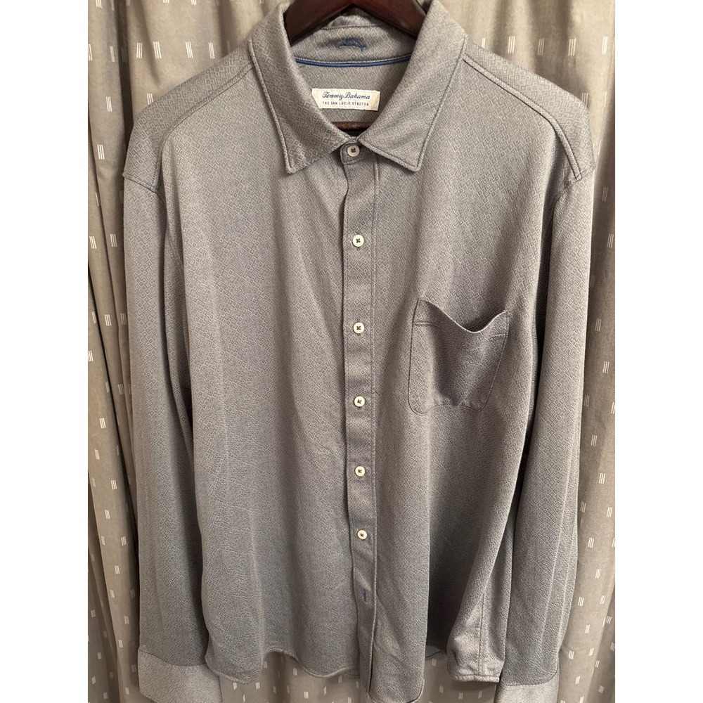Tommy Bahama IslandZone San Lucio Stretch Grey Geometric Button Down Shirt XL